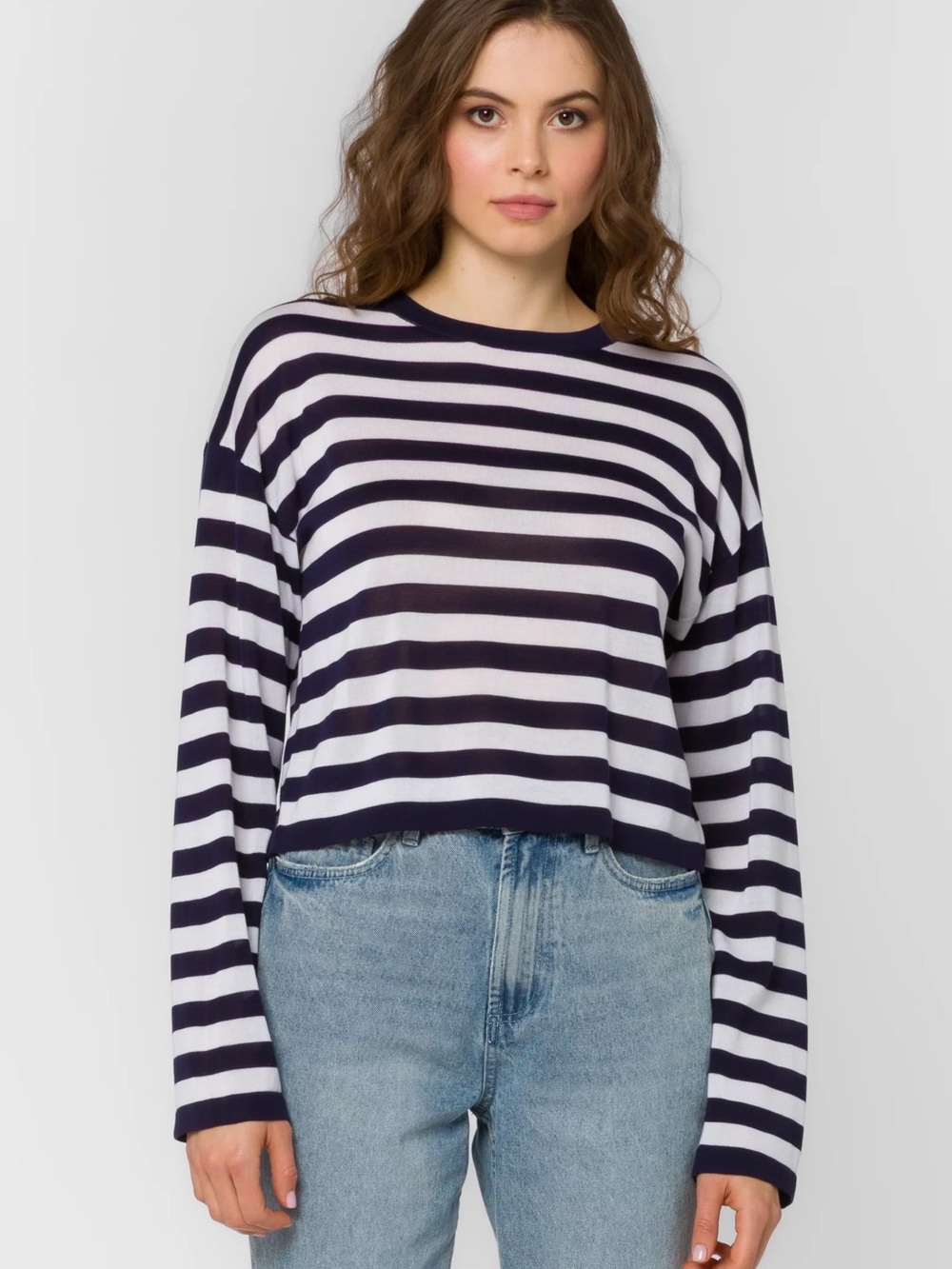 Madewell Navy & White Striped Long-Sleeve Cropped Tee